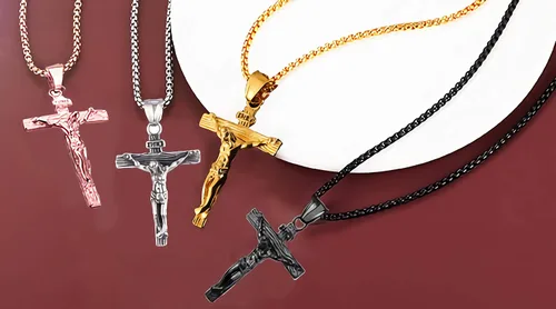 Vista 7 de Axmerdal Collar de cruz de acero inoxidable con crucifijo de Jesucristo cruz de oración del Señor para hombres y mujeres cadena de caja de 24 iNCH