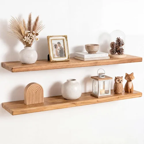 Vista 24 de Estantes flotantes para decoración de pared, estantes rústicos de madera recuperada de 24 x 8 pulgadas, estantes de montaje en pared resistentes