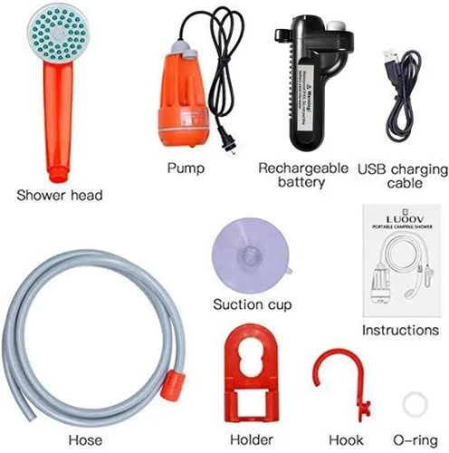 Vista 8 de 2019 Ducha portátil para campamento, bomba de ducha compacta con batería recargable USB desmontable, cabezal de ducha de mano al aire libre