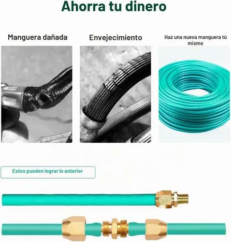 Vista 2 de Soild Brass HPT - Kit de reparación de empalmador de manguera reutilizable de latón para manguera de identificación de 1/4 pulgadas