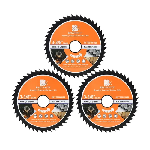 Vista 8 de Hoja de Sierra Circular HSS de 3 3/8 pulgadas - BRSCHNITT 44T Orificio de 3/5"-3/8" Discos de Corte para Cortar Madera, Cobre, Aluminio, Plástico