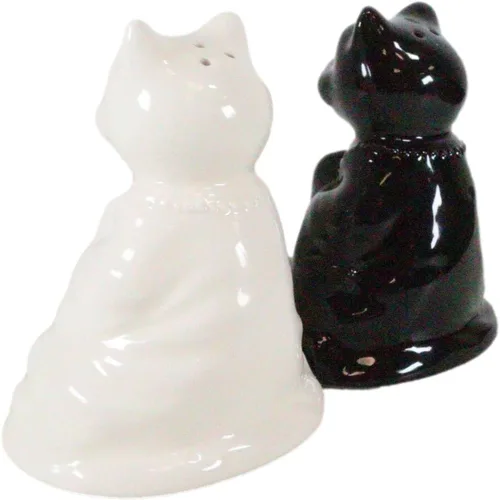 Vista 6 de Ebros Gift Blanco y negro Yin Yang Monasterio de monje zen religioso Buda Gatos Monjes Meditación Cerámica Sal y Pimentero Estatuilla Set Feng Shui
