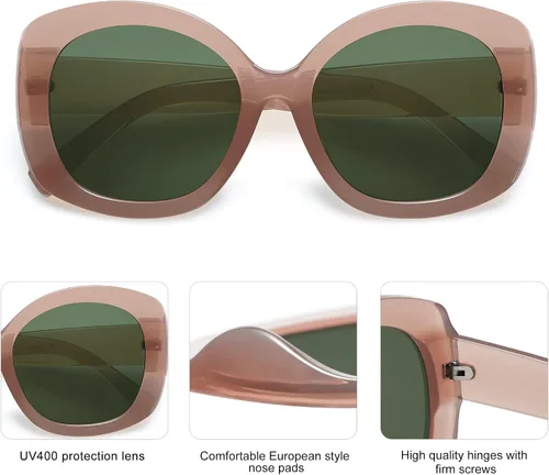 Vista 4 de SOJOS Gafas de sol redondas de moda para mujer, retro, de gran tamaño, cuadradas, elegantes, grandes, para mujer, SJ2212
