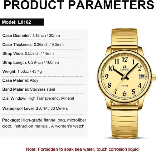 Vista 7 de LN LENQIN Relojes para mujer, reloj de cuarzo analógico de acero inoxidable para mujer, impermeable, fácil de leer, reloj de pulsera para mujer