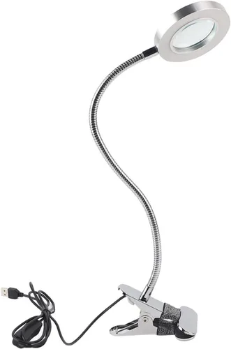 Vista 4 de Lámpara de escritorio con abrazadera, lupa de 2.5X con luz y abrazadera, lámpara de escritorio LED de cuello de cisne flexible de 360°, lámpara