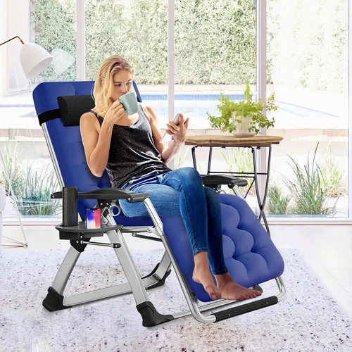 Vista 6 de Slsy Silla de gravedad cero, silla reclinable de salón con cojín y bandeja removibles para interior y exterior, silla reclinable plegable para patio