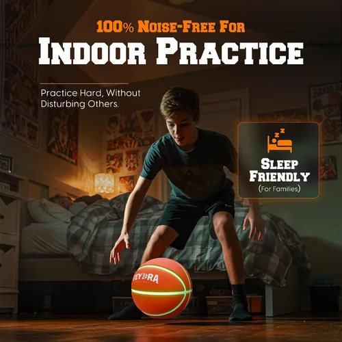 Vista 6 de Baloncesto silencioso tamaño 7 (29.5 pulgadas) – Baloncesto silencioso que brilla en la oscuridad para interiores para niños y adultos – Baloncesto