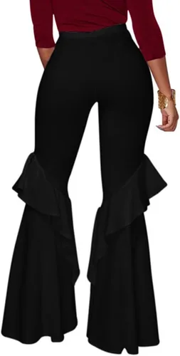 Vista 3 de GUOLEZEEV Pantalones acampanados de cintura alta para mujer, color sólido, pierna ancha
