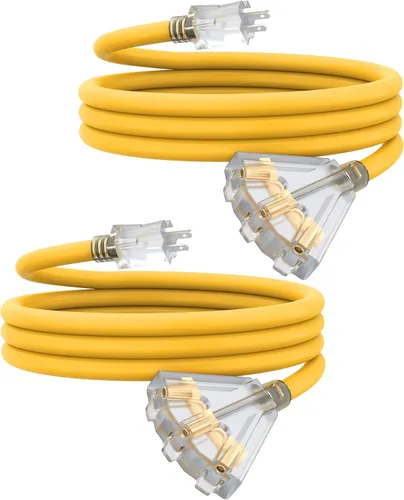 Vista 26 de Cable de extensión de calibre 12 de 2 pies con 3 salidas Paquete de 3 cables de extensión resistentes al agua para exteriores con extremo Negro