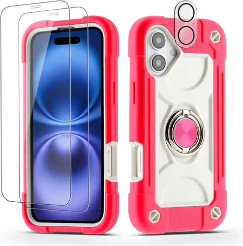 Vista 157 de Funda para iPhone 11 de 6.1 pulgadas con soporte de anillo, con 2 protectores de pantalla de vidrio, resistente a los golpes, resistente a