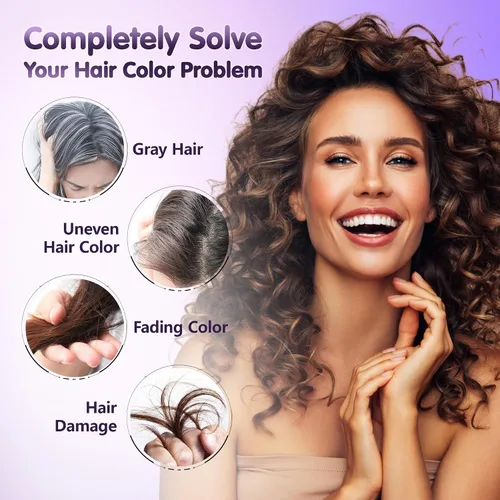 Vista 4 de Leorx Champú 3 en 1 para teñir el cabello marrón, color para refrescar el cabello, coloración herbaria instantánea para mujeres y hombres, 16.9