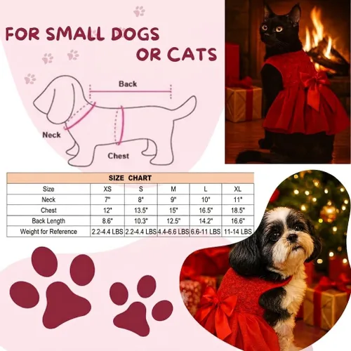 Vista 2 de Kirei Sui - Vestido rojo de Navidad para perros y gatos pequeños, talla XS Blanco