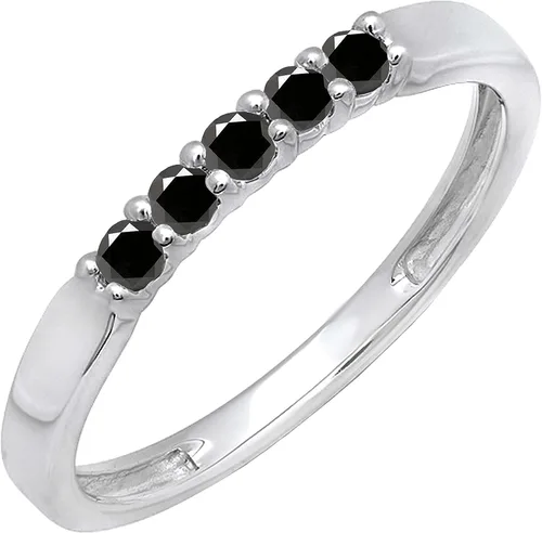 Vista 124 de Dazzlingrock Collection Anillo de boda redondo de 5 piedras preciosas o diamantes para mujer en oro macizo de 10 K/14 K/18 K