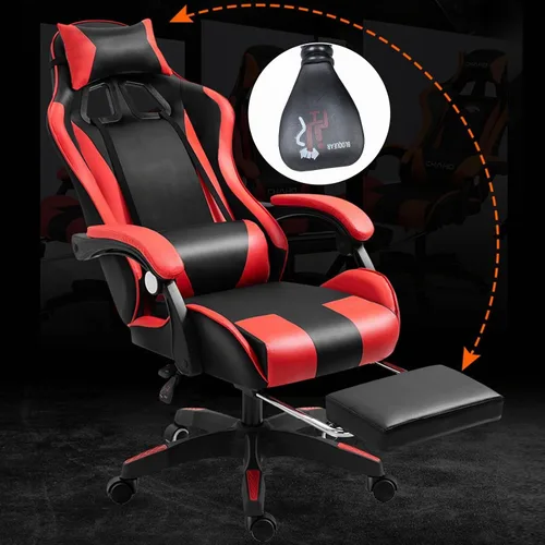Vista 5 de Silla para videojuegos, silla de videojuegos con luz LED, sillas ergonómicas de masaje para computadora, altura ajustable, con asiento giratorio