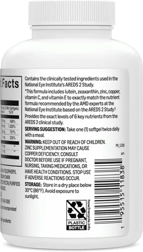 Vista 6 de Amazon Basics Suplemento de vitaminas y minerales para los ojos, fórmula AREDS 2 con luteína y zeaxantina, 120 cápsulas blandas