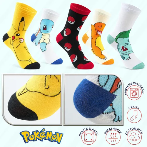 Vista 6 de Pokemon Paquete de 5 calcetines pikachu para niños, calcetines tobilleros elásticos y transpirables para niños, niñas, adolescentes y mujeres