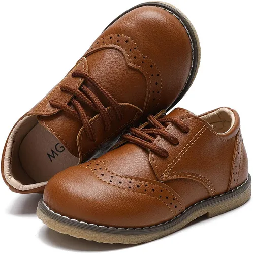 Vista 3 de Timatego Zapatos Oxford para niños y niñas, de piel sintética, con cordones, para la escuela, zapatos de vestir para bebés y niños pequeños