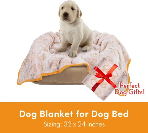 Vista 5 de Stuffed Manta Premium Suave para Perro Pequeña Beige, con Franela Beige Lindo Estampado de Huellas, 24 x 32 pulgadas, Manta para Gatos Suministros