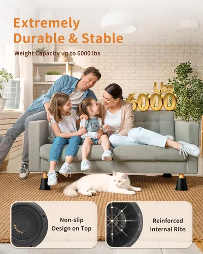 Vista 5 de Elevadores de cama resistentes de 4 pulgadas, elevadores redondos de muebles para camas, sofás, mesas y escritorios (negro, paquete de 8)