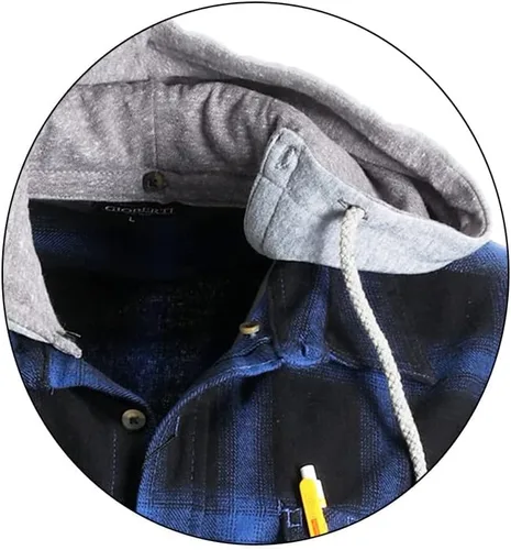 Vista 2 de Gioberti - Camisa de franela a cuadros para hombre, con capucha extraíble y botones
