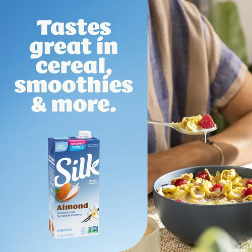 Vista 14 de Silk - Leche de almendras de larga duración, sin endulzar, sin lácteos, vegano, verificado por el Proyecto Non-GMO, 1 cuarto, paquete de 6