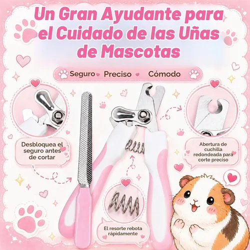 Vista 6 de Kit de cepillo de cobayas, peine de limpieza de hámster con cortaúñas, limas de uñas, herramienta profesional de aseo de animales pequeños