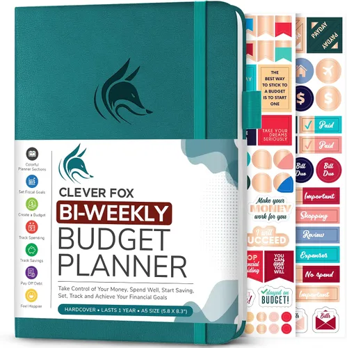 Vista 14 de Clever Fox Planificador de presupuesto bi semanal - Libro organizador financiero sin fecha - Rastreador de gastos, cuaderno de presupuestos y Negro