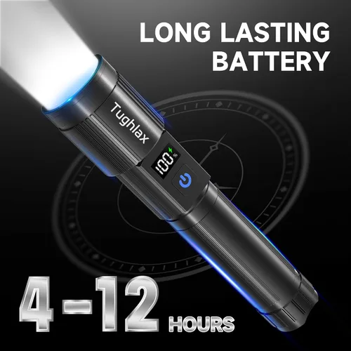 Vista 6 de 4 paquetes de linternas recargables de alto lúmenes 9900LX, linterna LED recargable con pantalla digital LCD, linterna ajustable de 5 modos