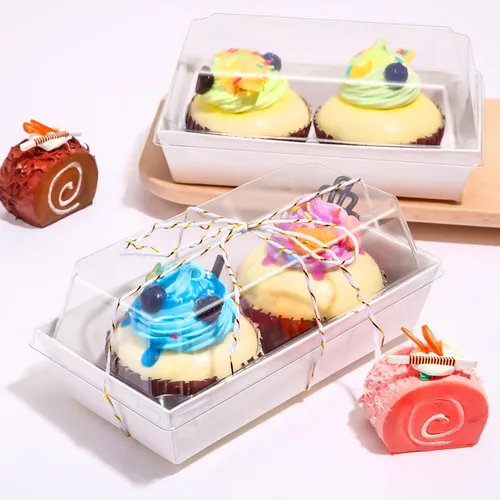 Vista 4 de Ctosree 150 cajas de papel para embutidos con tapas transparentes y cuerda de algodón, recipientes desechables de 5.5 pulgadas, cajas de panadería