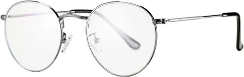 Vista 9 de PORADAY Lentes de bloqueo de luz azul para mujeres y hombres, marco de lentes de metal redondo retro 100% anti-luz azul