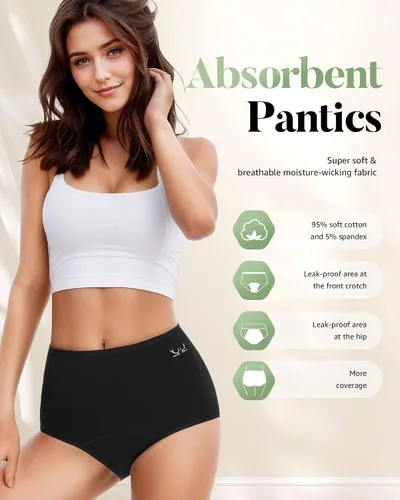 Vista 5 de TANSTC Ropa interior de período para mujer, ropa interior absorbente de cintura alta, bragas posparto, braguitas menstruales de flujo pesado