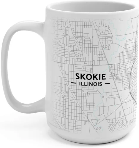 Vista 3 de Skokie, Illinois IL Map Mug (15 oz)