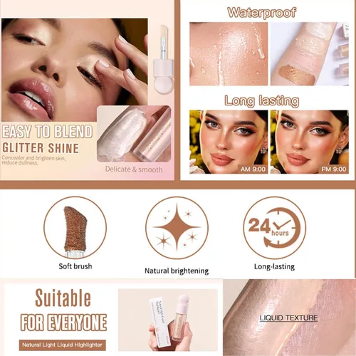 Vista 6 de MEICOLY Resaltador líquido, luminizador líquido de larga duración, iluminador facial suave impermeable, brillo natural sedoso, iluminadores