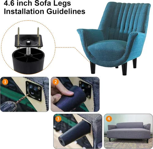 Vista 3 de Patas de plástico para sofá de 4.6 pulgadas, paquete de 4 patas cónicas para sofá/sofá/silla/silla con tornillos de rosca M8, patas de repuesto
