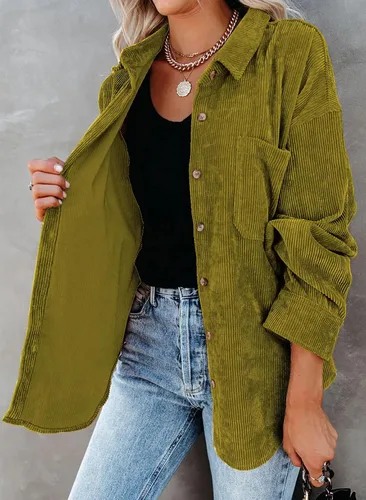 Vista 4 de Chaqueta de pana con botones para mujer, estilo casual, manga larga, blusas de gran
