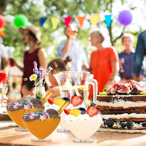 Vista 6 de Coloch Paquete de 100 mini tazas de postre en forma de corazón con cuchara para postre de 4 onzas/2.7 onzas líquidas, taza de aperitivo de plástico
