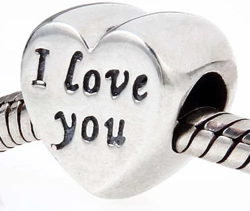 Vista 2 de Abalorio de plata de ley 925 con texto en inglés "I love you" para pulseras, Poliéster, plata de ley