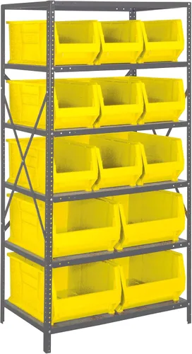 Vista 524 de Quantum QSBU-245BK Heavy Duty Shelving Unit with (7) Shelves and (24) QUS245 Black Bins for Garage Warehouse Storage Distribution 400 lb Load