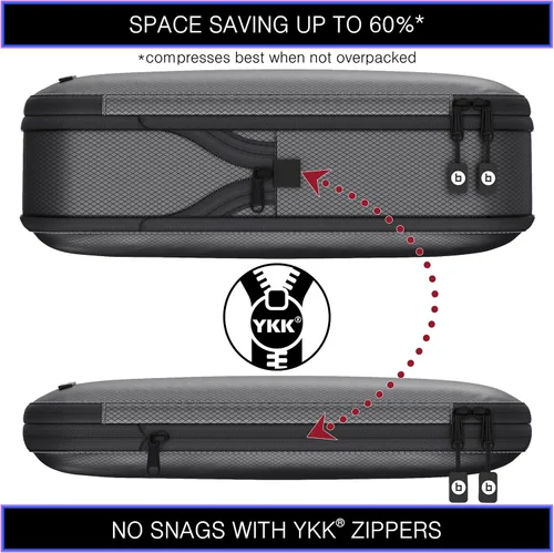 Vista 3 de Cubos de embalaje de compresión ultraligeros prémium para viajes, juego organizador de equipaje Bag Factor, Gris