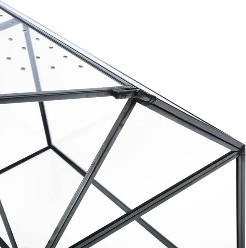 Vista 9 de HighFree Terrario geométrico de vidrio con tapa acrílica, terrario negro con forma de casa con agujeros de respiración para caracoles, suculentas