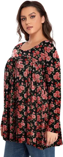 Vista 3 de OVERWORETY Camiseta tipo túnica de manga larga para mujer, plisada, casual, para otoño, para usar con leggings