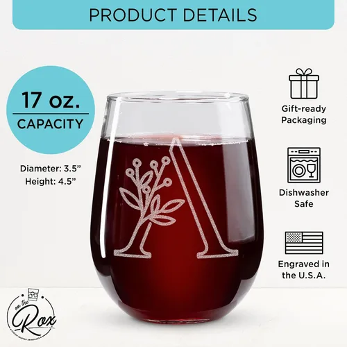 Vista 2 de On The Rox Drinks Regalos con monograma para mujeres y hombres – Letra A-Z inicial grabada monograma sin tallo, copa de vino – Regalos de vino