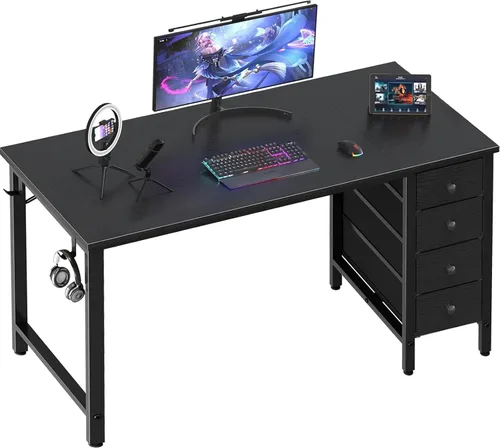 Vista 9 de Lufeiya Escritorio pequeño para juegos con 4 cajones de tela, 40 pulgadas, lindo escritorio de estudio para niños, niñas y adolescentes