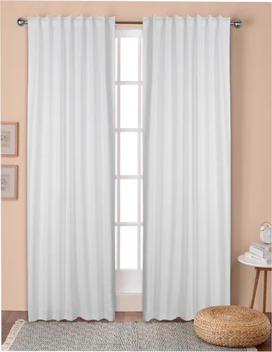 Vista 4 de Cortinas de algodón texturizado de 50 x 84 pulgadas, color blanco, cortinas de algodón, 2 paneles, cortinas con pestañas superiores, cortinas