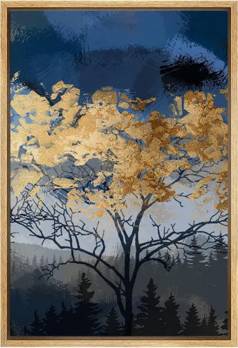 Vista 20 de SIGNFORD Lienzo enmarcado para pared, pinos sepia, bosques, bosques, naturaleza, ilustraciones de área silvestre, arte digital, arte moderno
