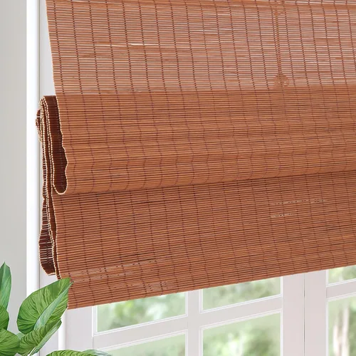 Vista 14 de Persianas romanas de bambú opacas inalámbricas, de fácil control, de madera tejida natural, persianas de bambú con forro de gran privacidad
