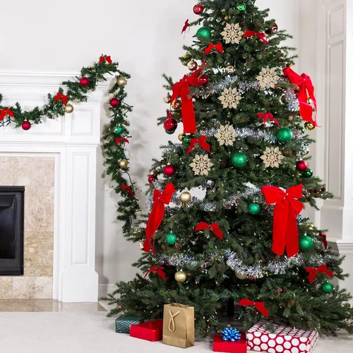 Vista 7 de AMS 30 unidades 4"/100 mm adornos de copo de nieve de plástico con purpurina brillante, decoración de árbol de Navidad para boda, Acción de Gracias