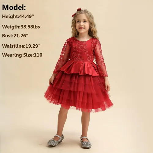 Vista 3 de NNJXD - Vestido de princesa de tul y manga larga de princesa para niña niña pequeña y bebé vestido floral de boda para niña