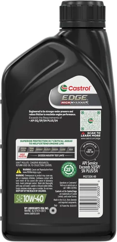 Vista 3 de Castrol EDGE High Mileage 10W-40 Aceite de motor sintético avanzado completo, 1 cuarto de galón