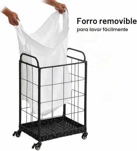 Vista 4 de Cesta de lavandería de 100 litros con ruedas, cesta de lavandería